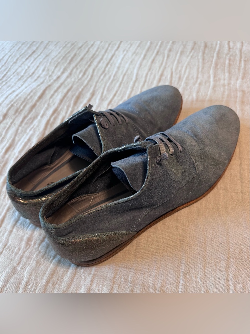 NOW Made in Italy Blue Suede Metallic Leather Oxford Shoes 37.5